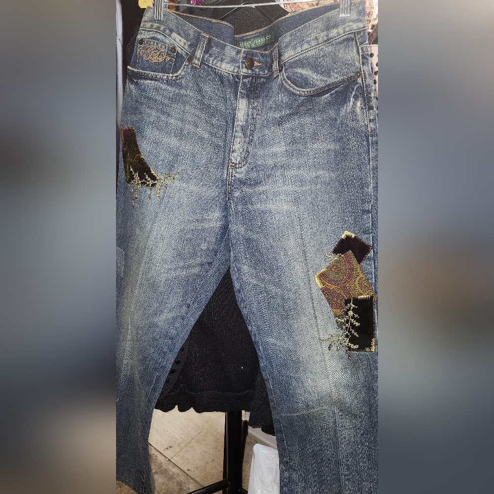 Womens Ralph Lauren Embroidered Blue Jeans